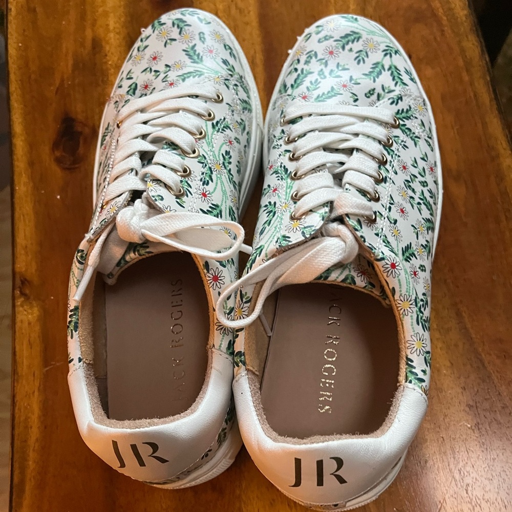 Jack Rogers Leather Lace Up Sneakers Rory White Daisy Size 8